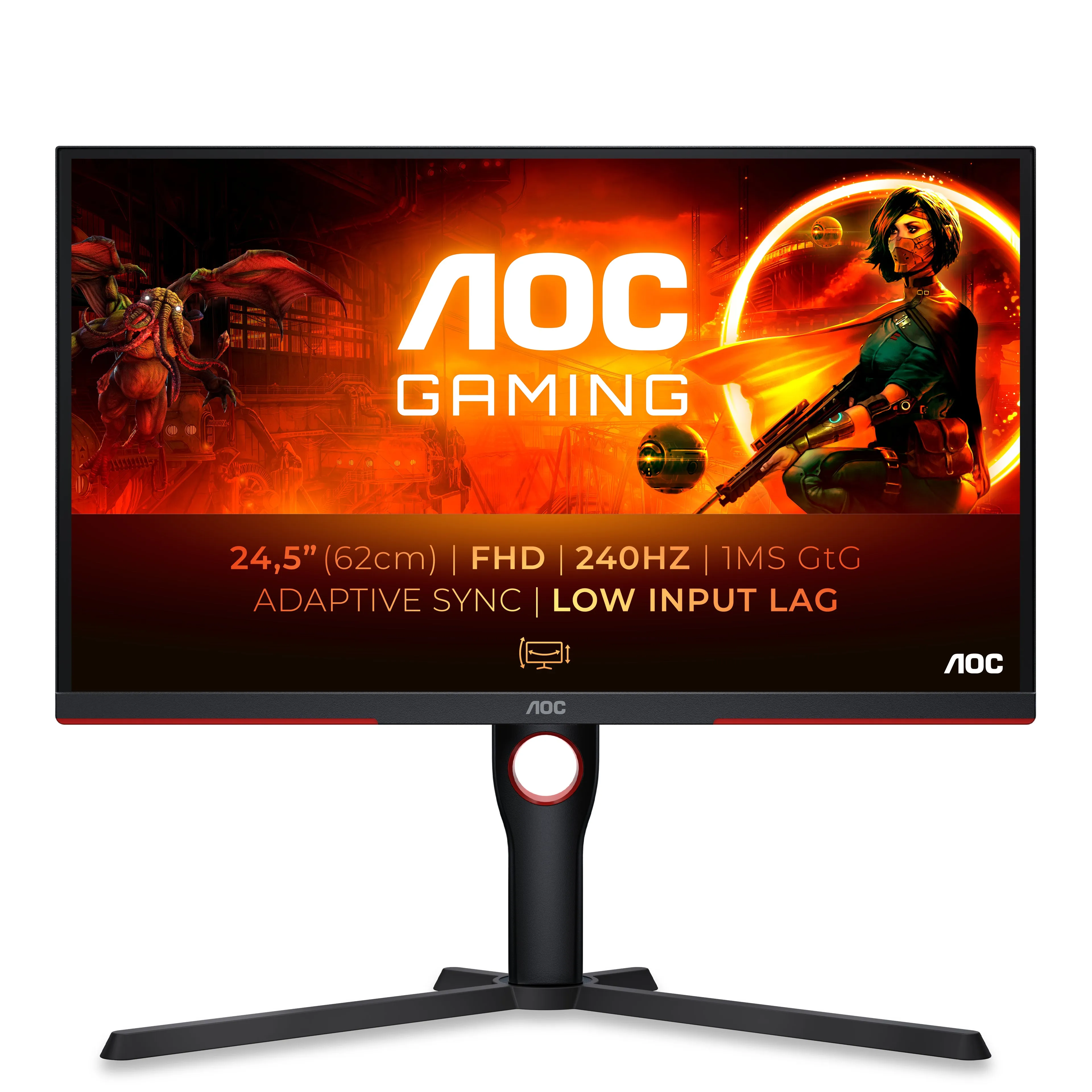63,5Cm/25" (1920X1080) Aoc Gaming G3 25G3zm/Bk Fhd Wled 240Hz 0,5Ms Hdmi Dp Black/Red