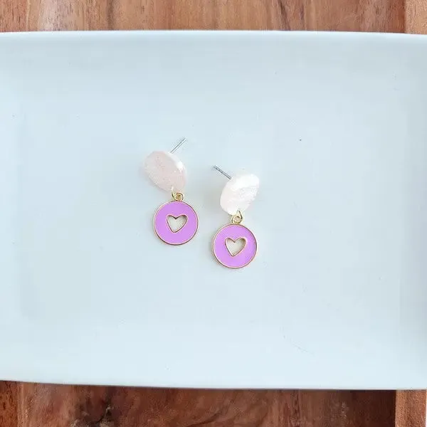 Amora Heart Earrings - Purple