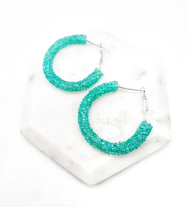 Aqua Glitter Hoop Earrings