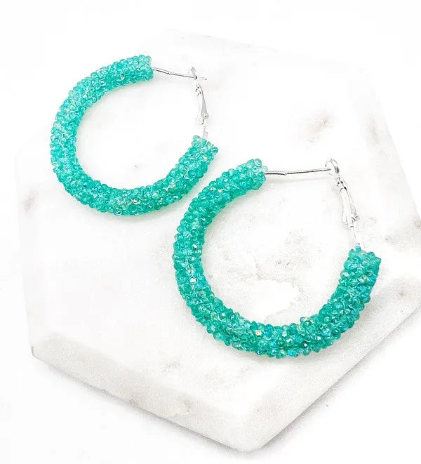 Aqua Glitter Hoop Earrings
