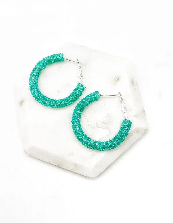 Aqua Glitter Hoop Earrings