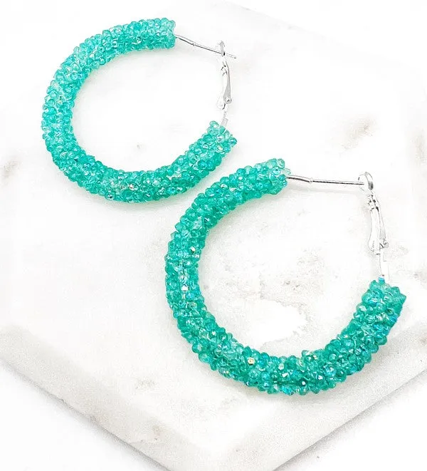 Aqua Glitter Hoop Earrings