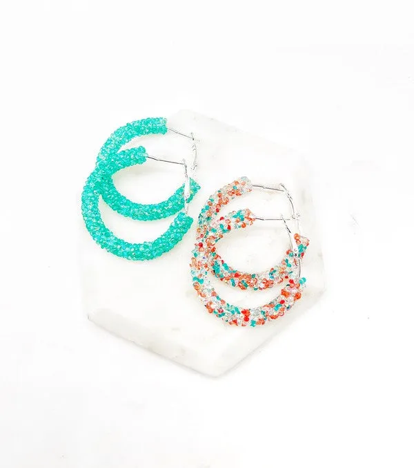 Aqua Glitter Hoop Earrings