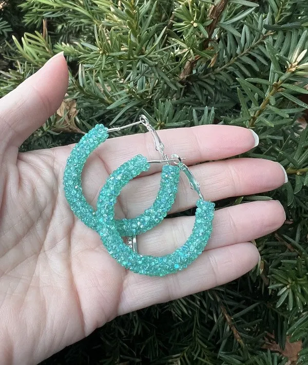 Aqua Glitter Hoop Earrings