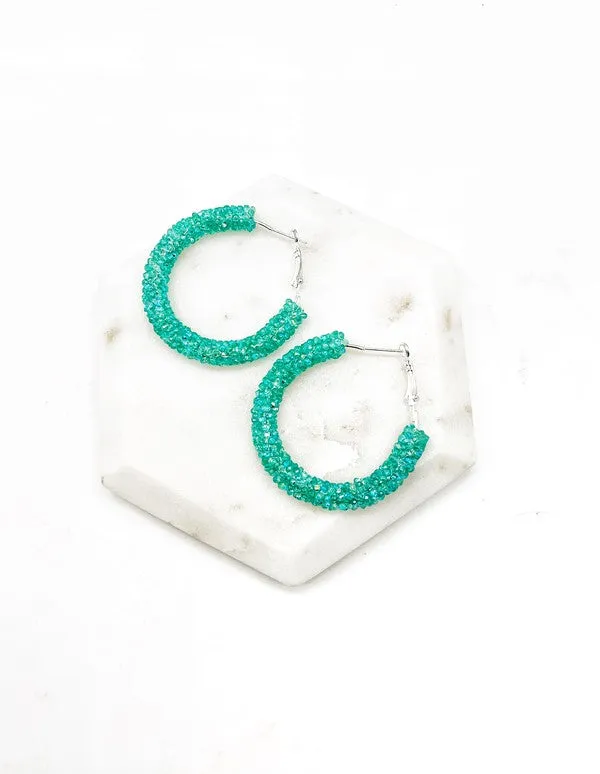 Aqua Glitter Hoop Earrings