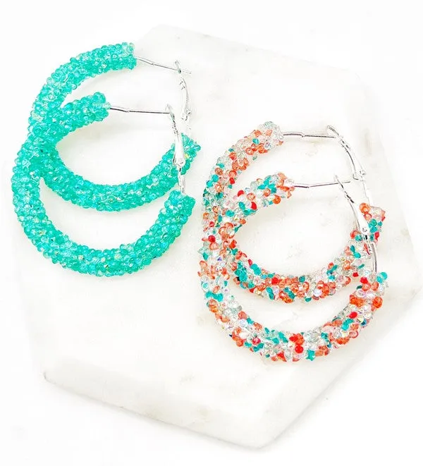 Aqua Glitter Hoop Earrings
