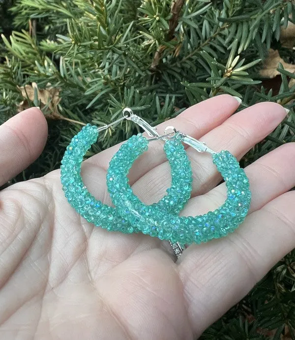 Aqua Glitter Hoop Earrings