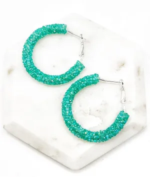 Aqua Glitter Hoop Earrings