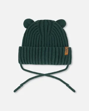 Baby Knit Hat With Strings Forest Green