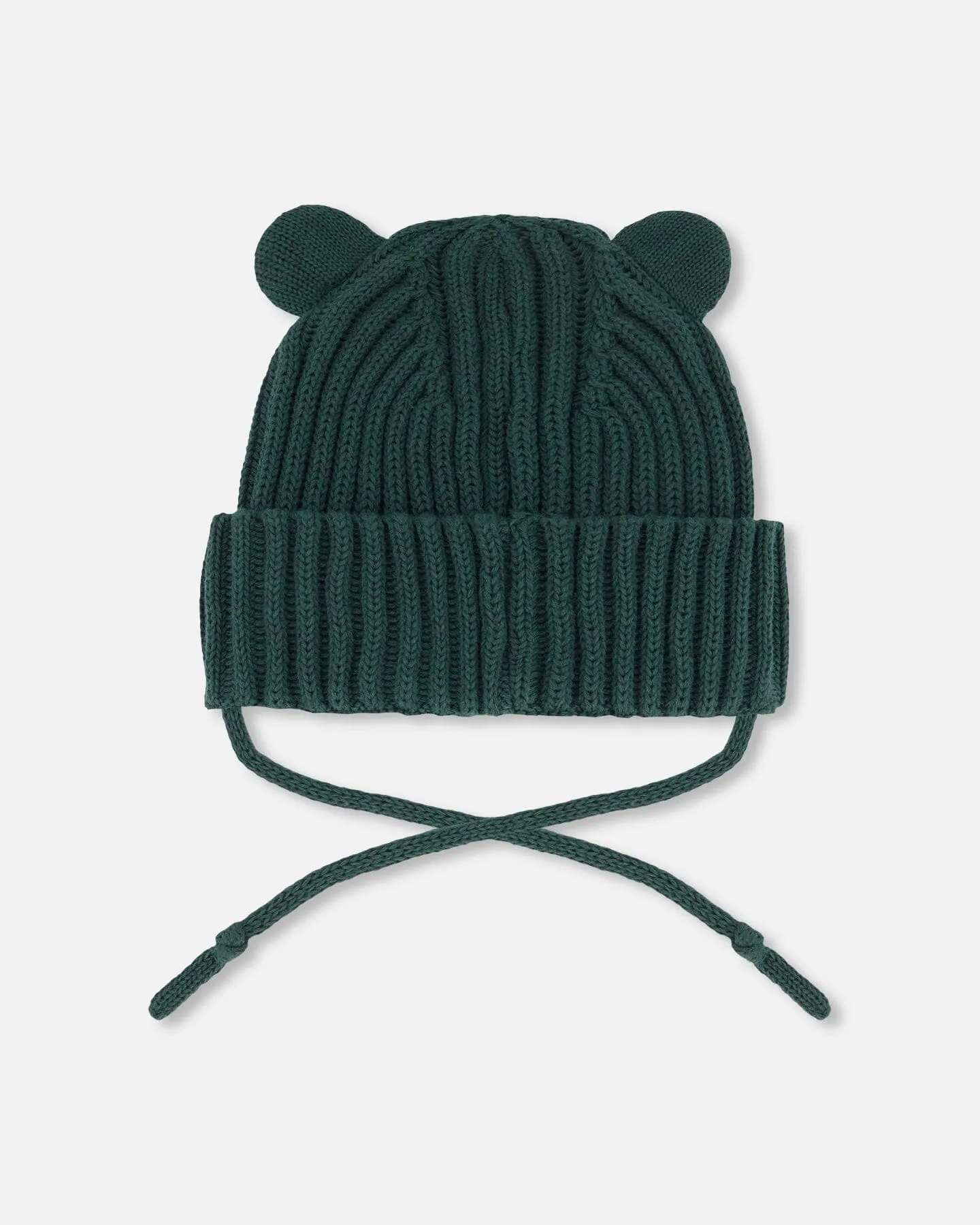 Baby Knit Hat With Strings Forest Green