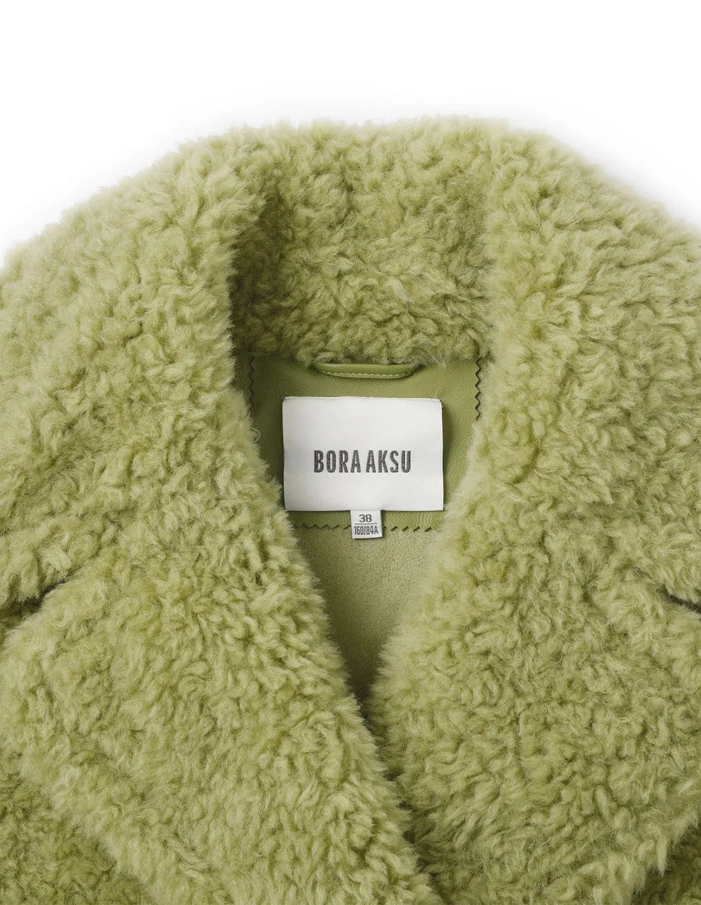 BORA AKSU Lapel A Line Silhouette Vanilla Green Plush Coat