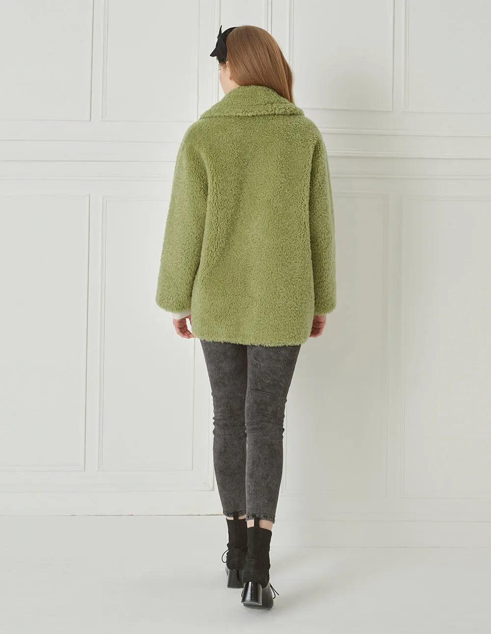 BORA AKSU Lapel A Line Silhouette Vanilla Green Plush Coat