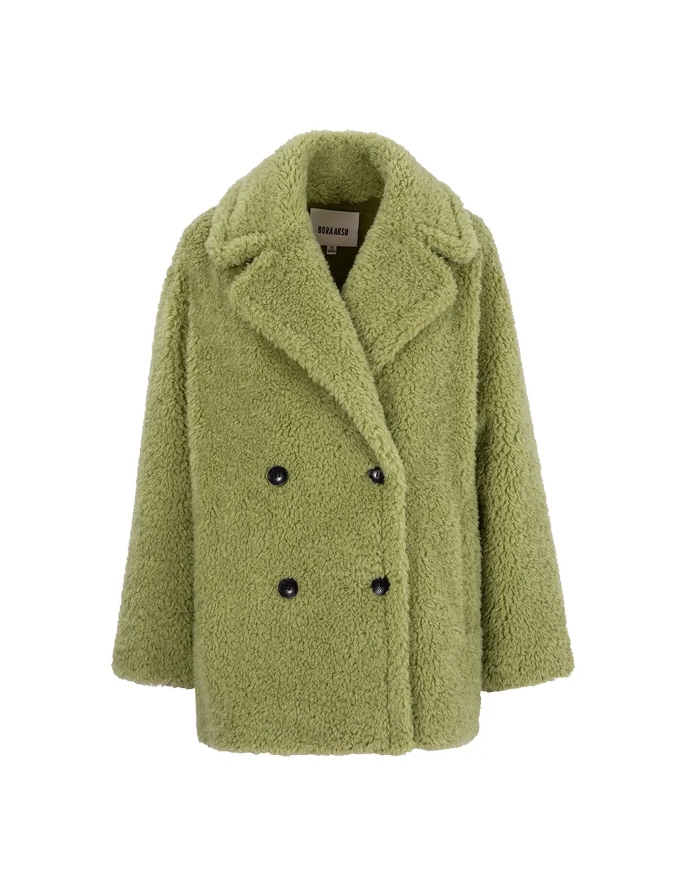 BORA AKSU Lapel A Line Silhouette Vanilla Green Plush Coat