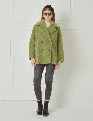 BORA AKSU Lapel A Line Silhouette Vanilla Green Plush Coat