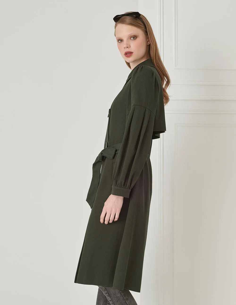 BORA AKSU Vintage Puff Sleeve Belt Wool Coat