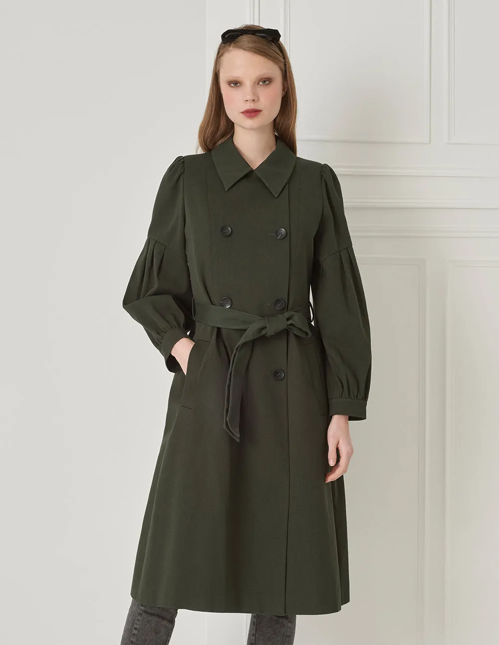 BORA AKSU Vintage Puff Sleeve Belt Wool Coat