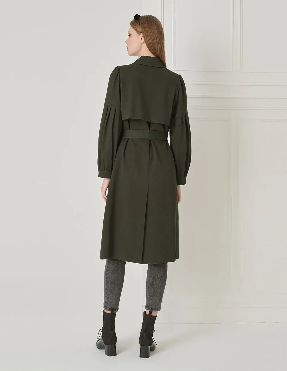 BORA AKSU Vintage Puff Sleeve Belt Wool Coat