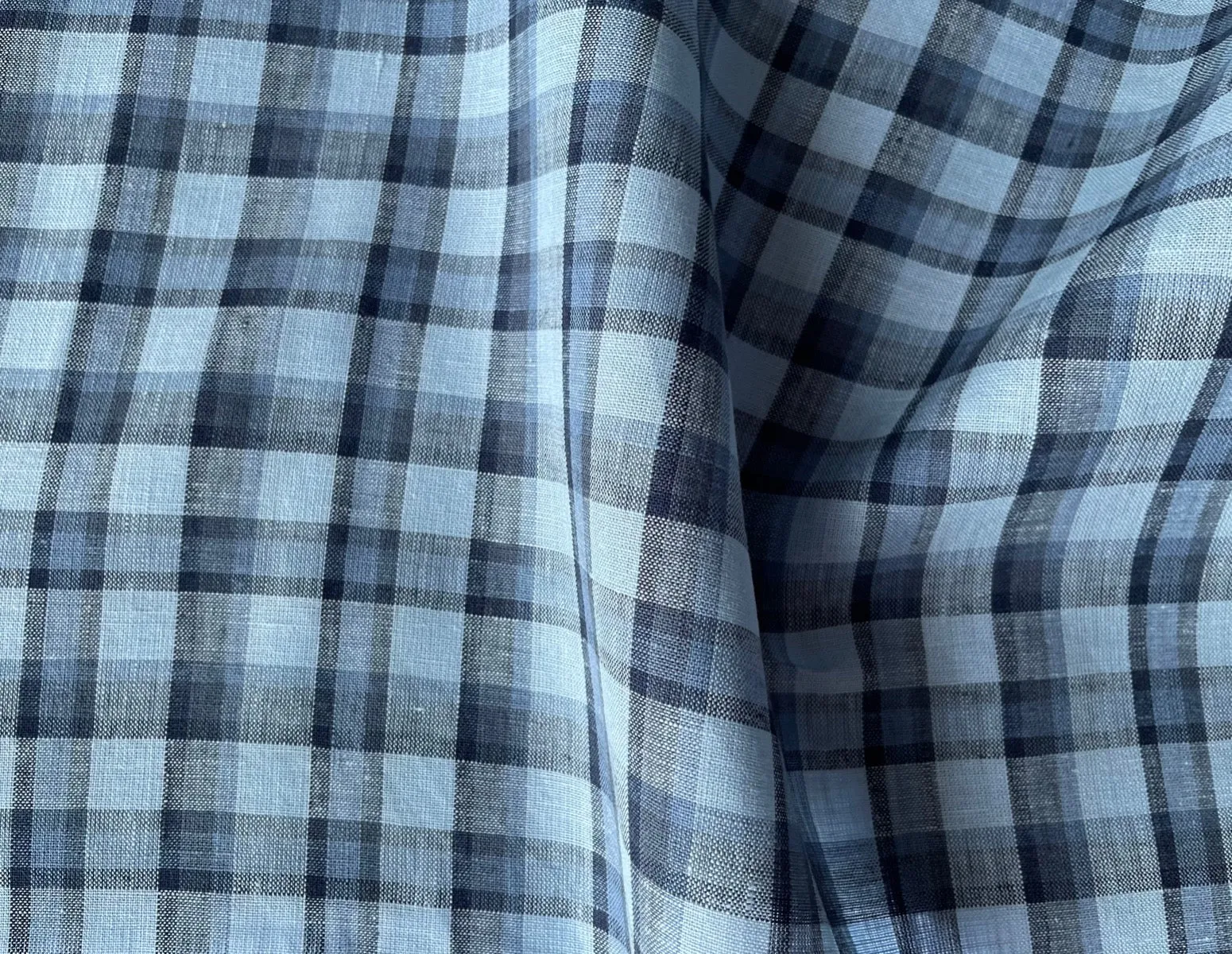 Denim & Sky Plaid Linen (Made in Poland)