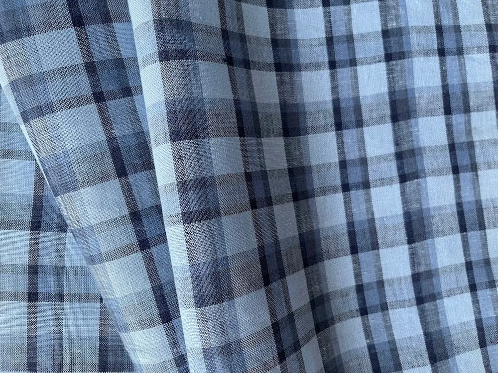 Denim & Sky Plaid Linen (Made in Poland)