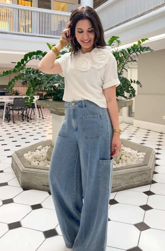 Denim Cargo Straight Leg Pants