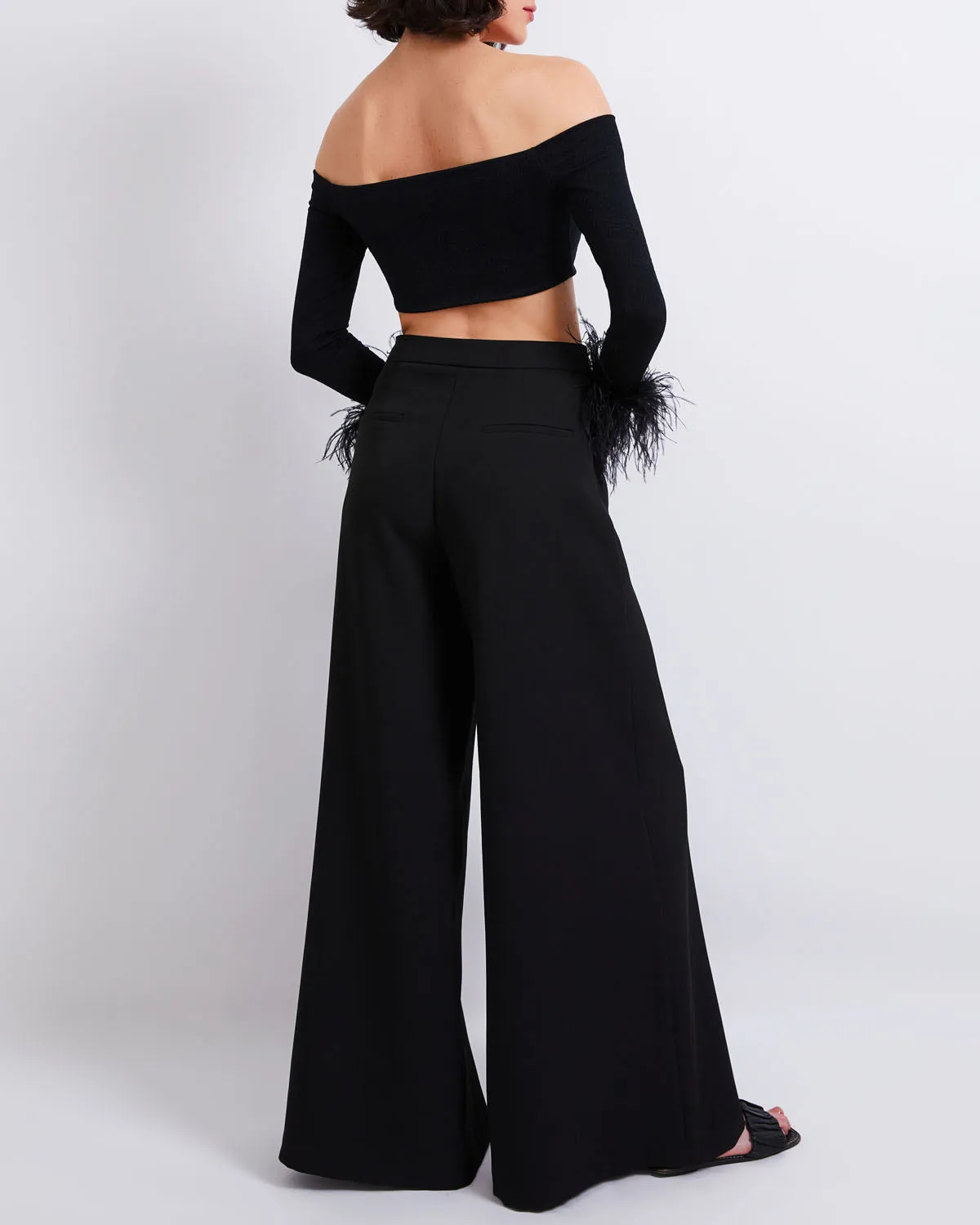 Feather Trim Knit Top