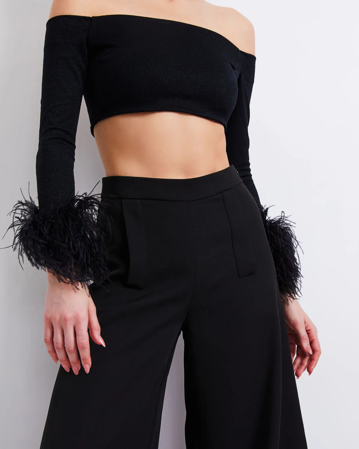 Feather Trim Knit Top