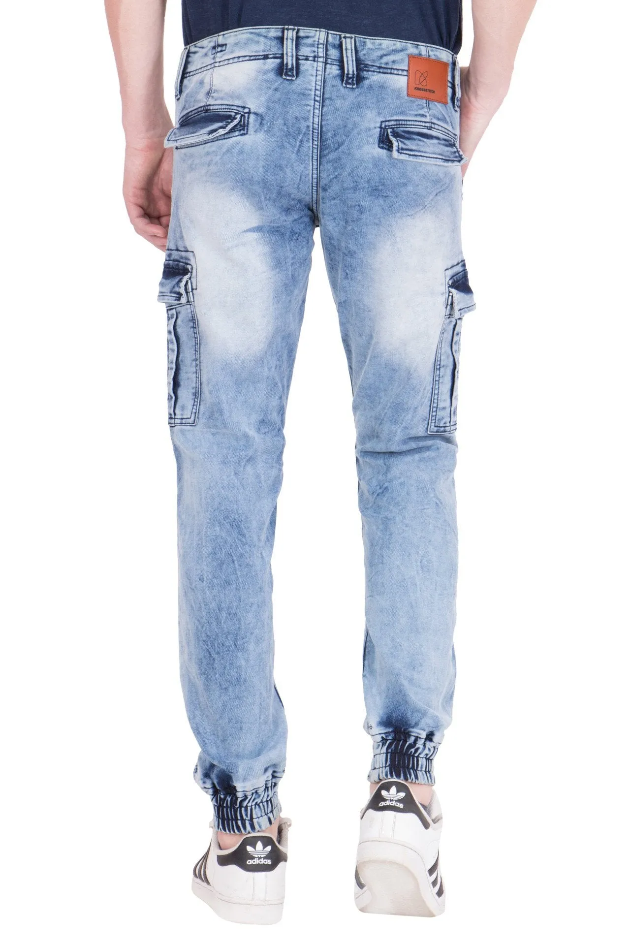 KROSSSTITCH Men's Faded Cloud Wash Blue Original Cargo Denim Jeans