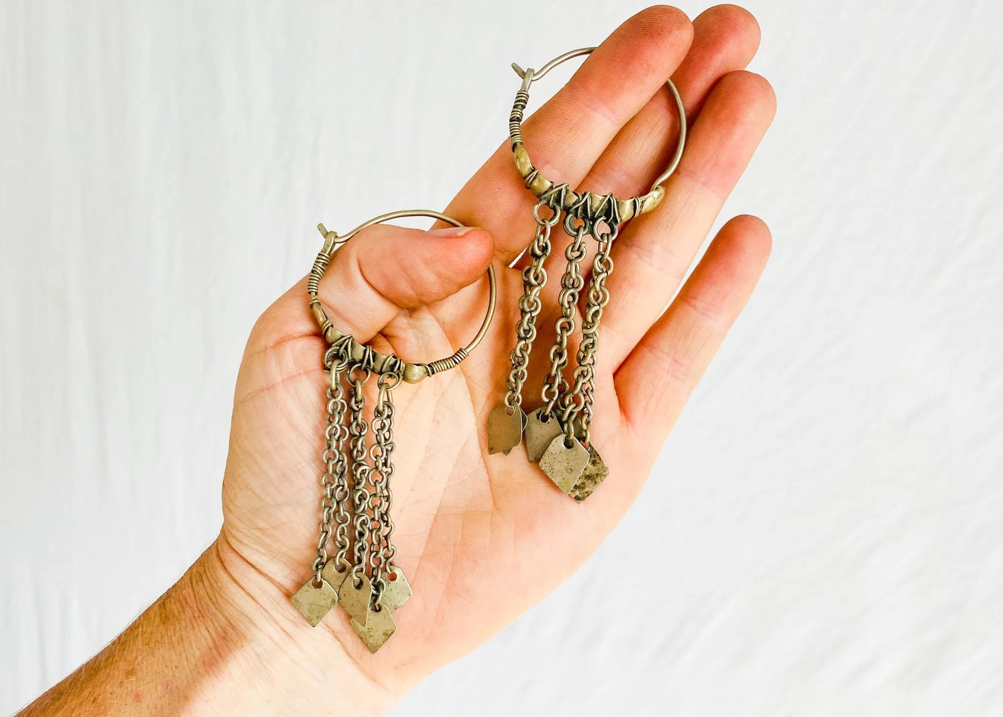 Kuchi Hoop Earrings. Silver. 0433. 4" long