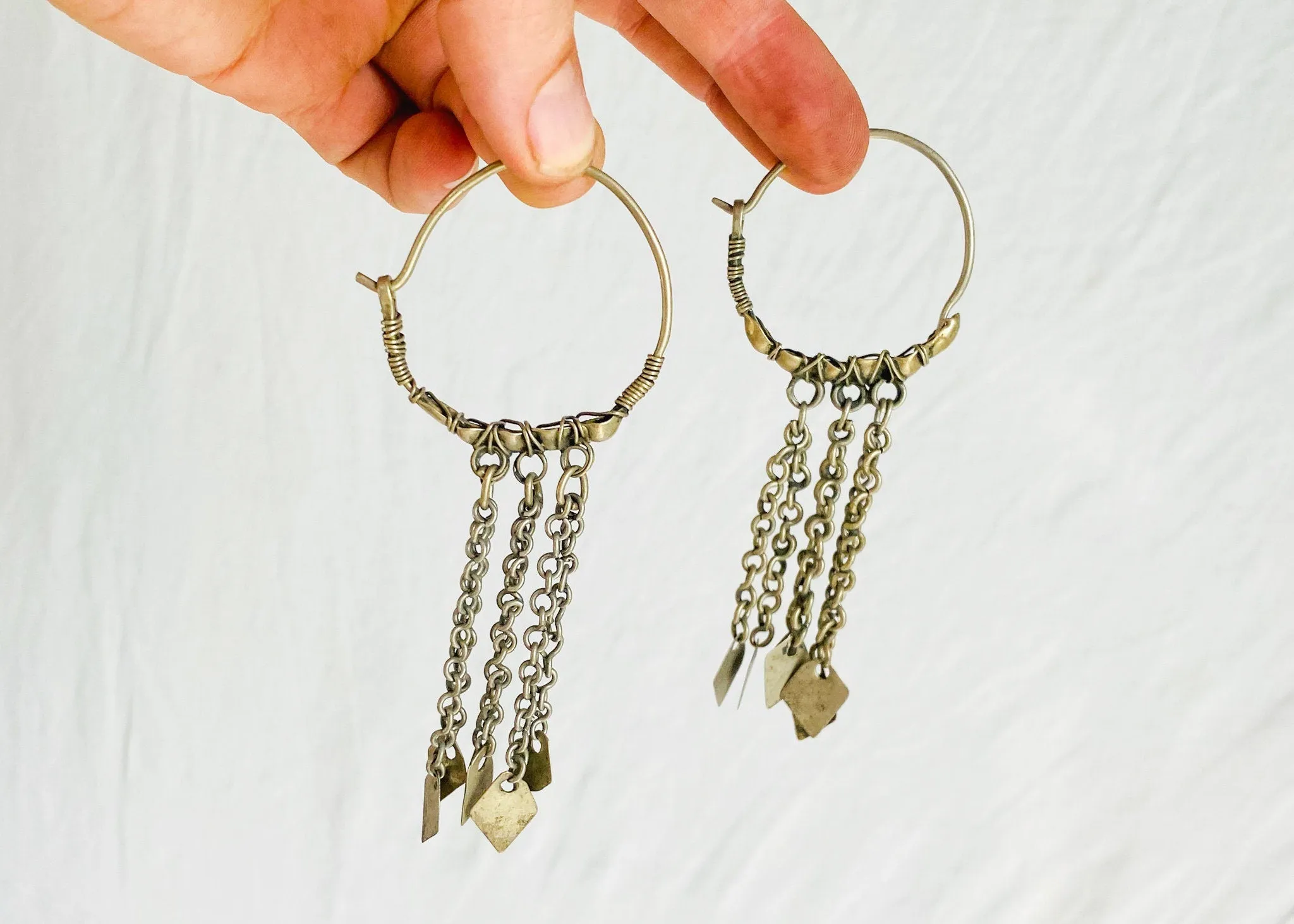 Kuchi Hoop Earrings. Silver. 0433. 4" long