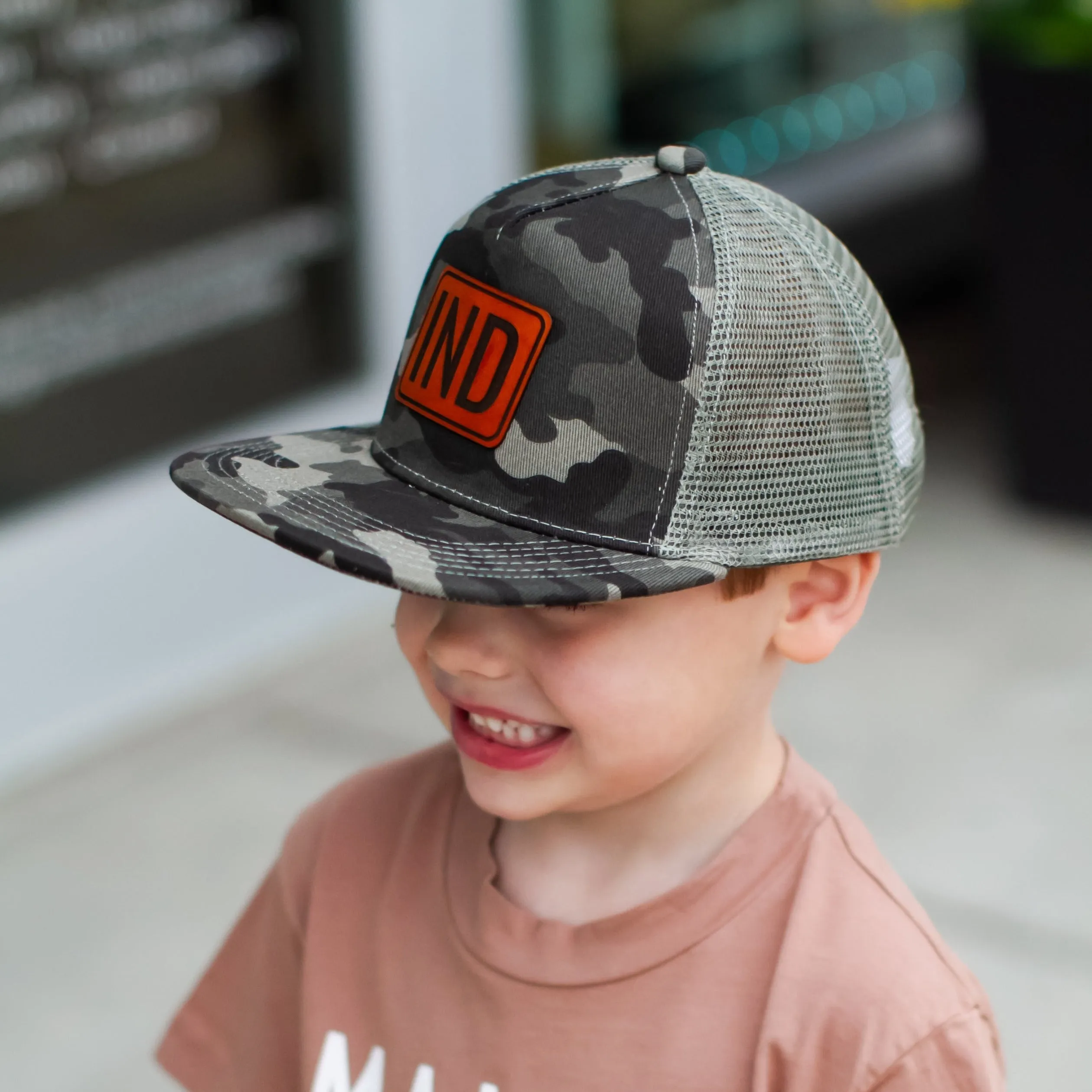 Left Grain - IND Patch Mesh Trucker Snapback Hat in Grey Camo