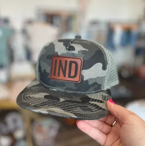 Left Grain - IND Patch Mesh Trucker Snapback Hat in Grey Camo