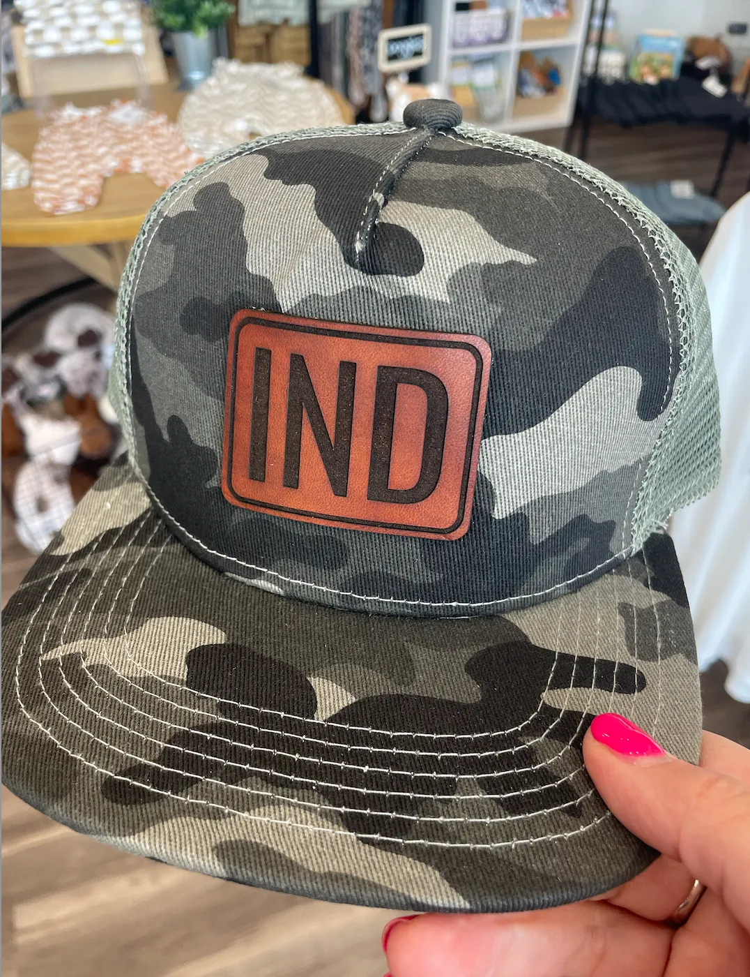 Left Grain - IND Patch Mesh Trucker Snapback Hat in Grey Camo