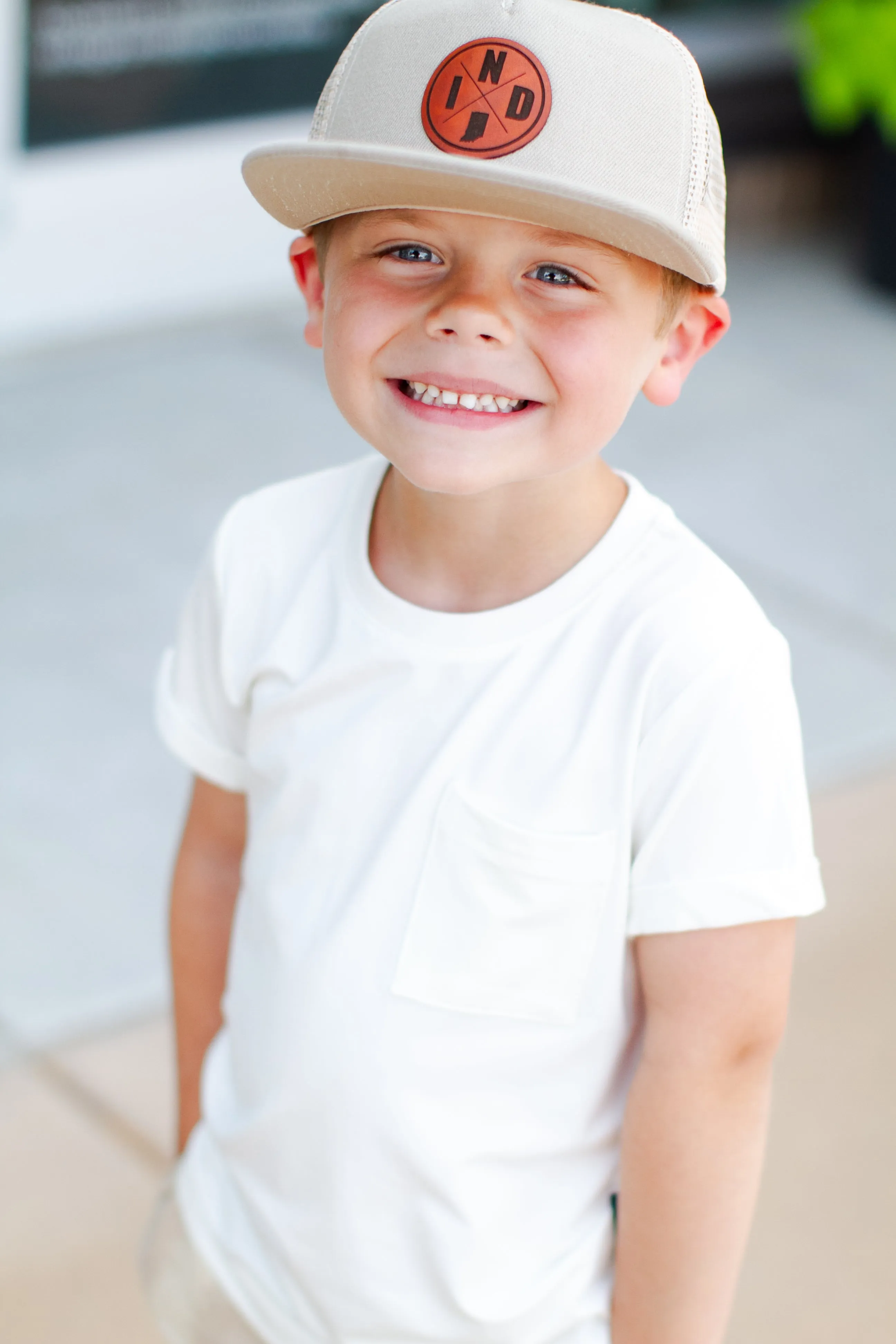 Left Grain - Indiana Patch Mesh Trucker Snapback Hat in Sand