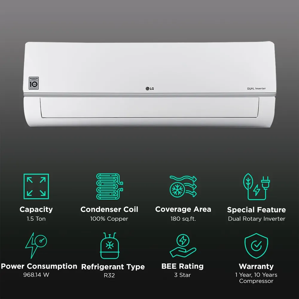 LG US-Q19HNXE 1.5 Ton 3 Star Inverter Split AC | AI Convertible 6-in-1 | Dual Inverter Compressor | Copper Condenser | 2025 Model