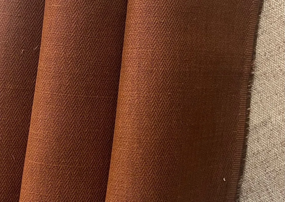 Luxury Couture Herringbone Dip Dyed Burnt Copper Linen & Cotton Canvas (Made in Italy)