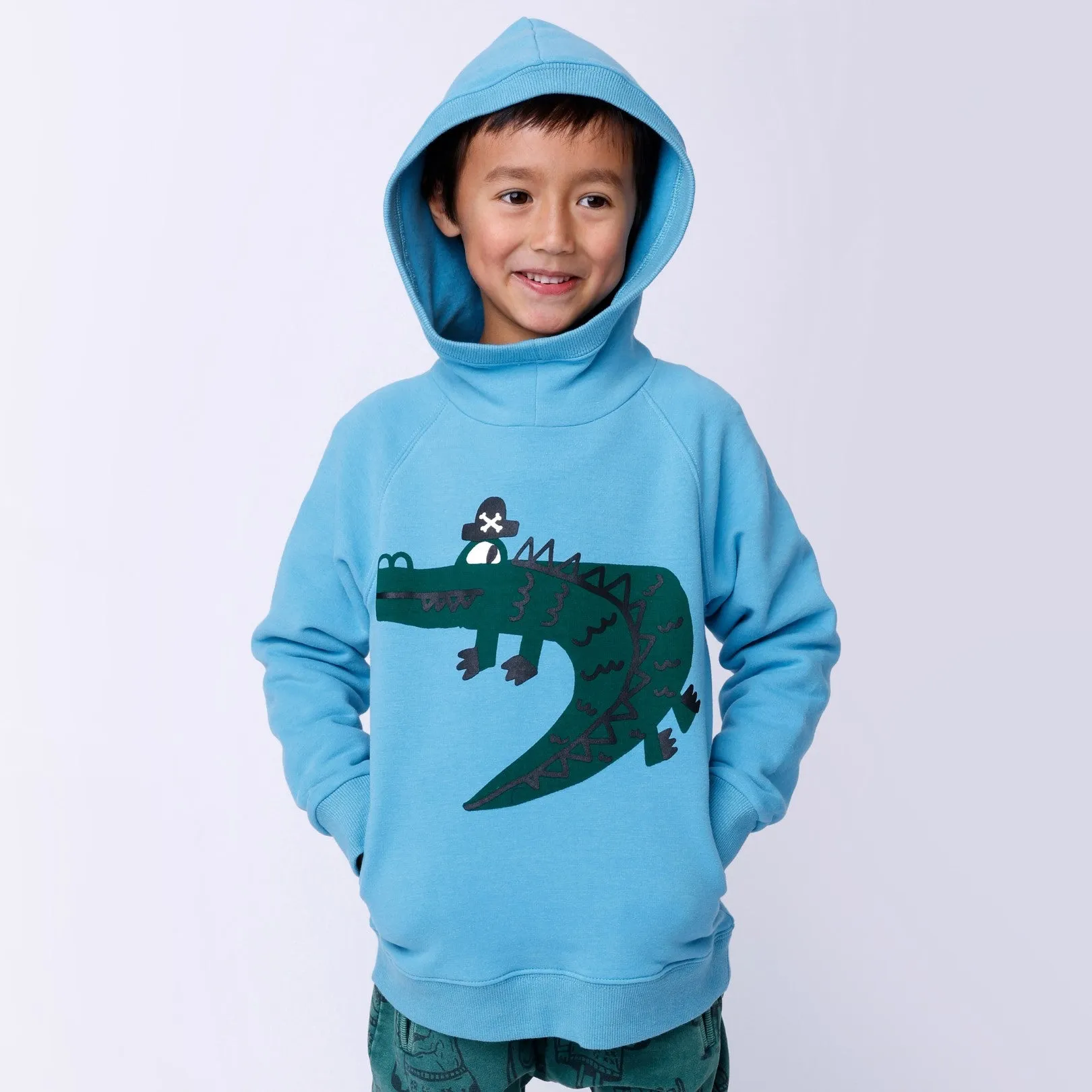 Minti Captain Croc Furry Hood - Muted Blue