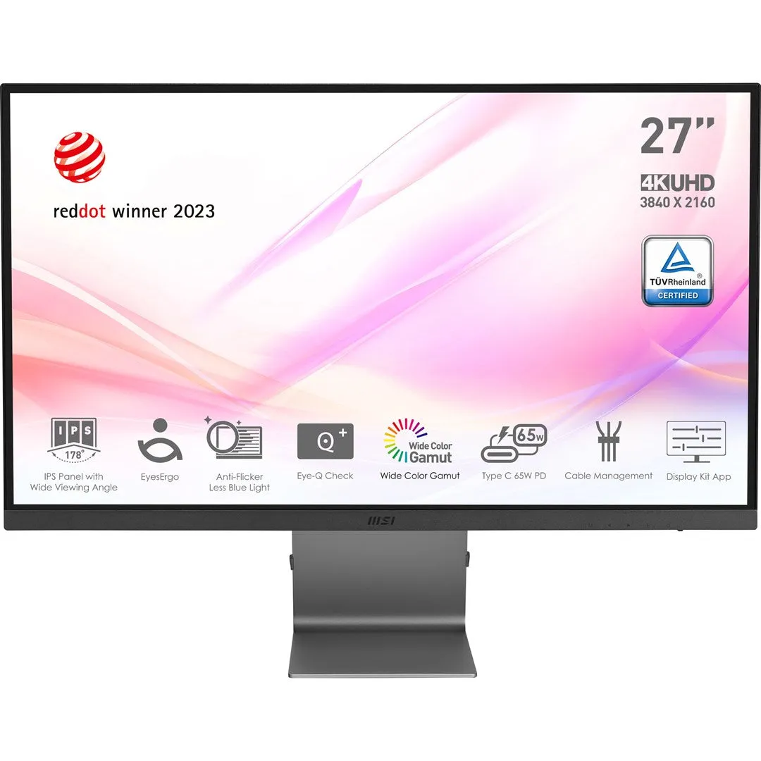 Msi Modern Md271ul 27 Inch Monitor, Uhd (3840 X 2160), 60Hz, Ips, 4Ms, Adaptive-Sync, 2X Hdmi, Displayport, Usb Type-C,