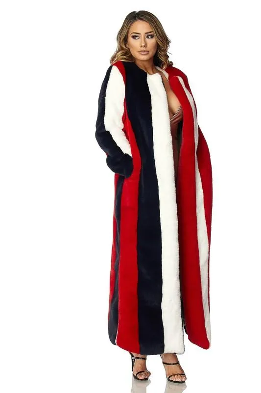 MULTI COLOR STRIPED FUR COAT