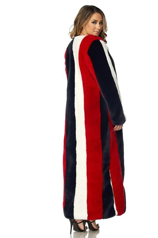 MULTI COLOR STRIPED FUR COAT