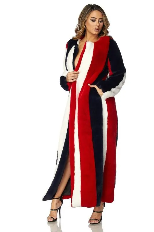 MULTI COLOR STRIPED FUR COAT