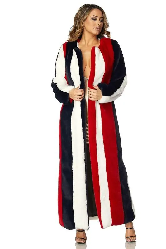 MULTI COLOR STRIPED FUR COAT