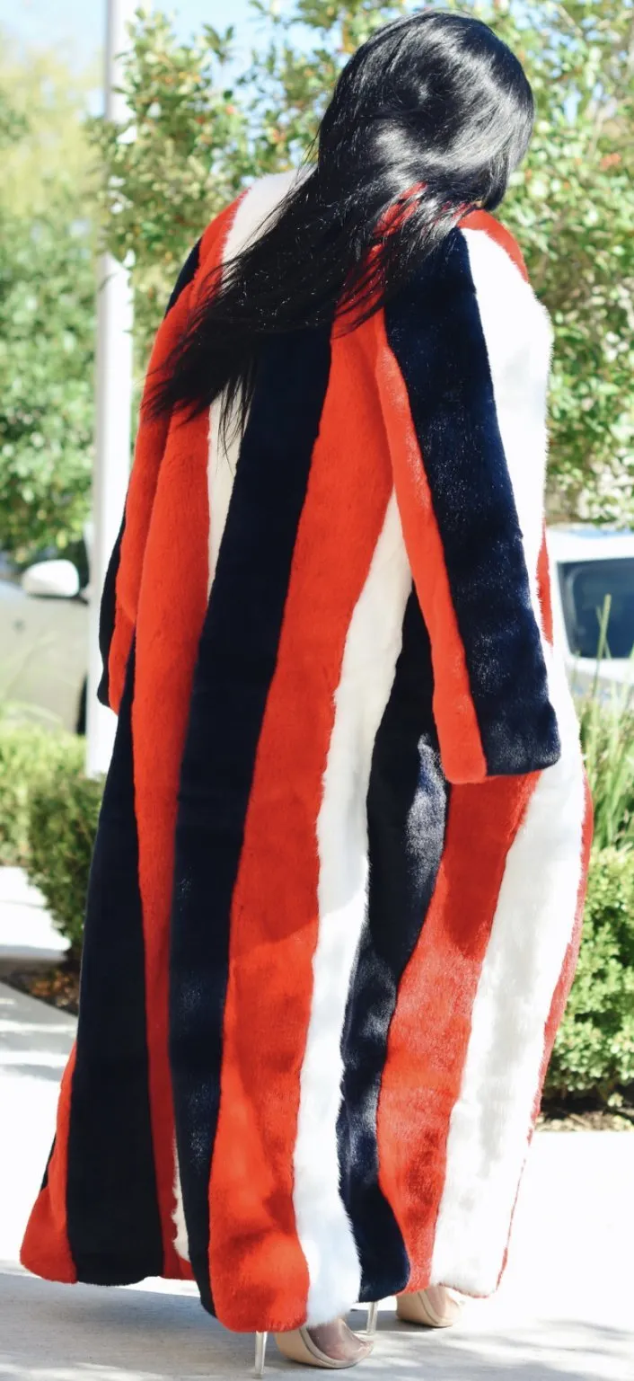 MULTI COLOR STRIPED FUR COAT