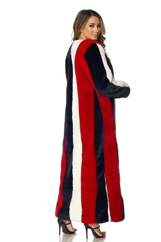 MULTI COLOR STRIPED FUR COAT