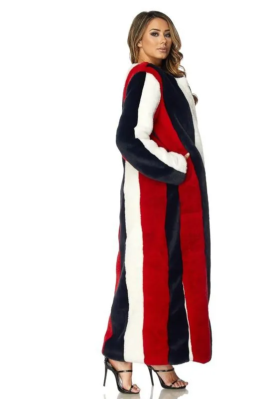 MULTI COLOR STRIPED FUR COAT