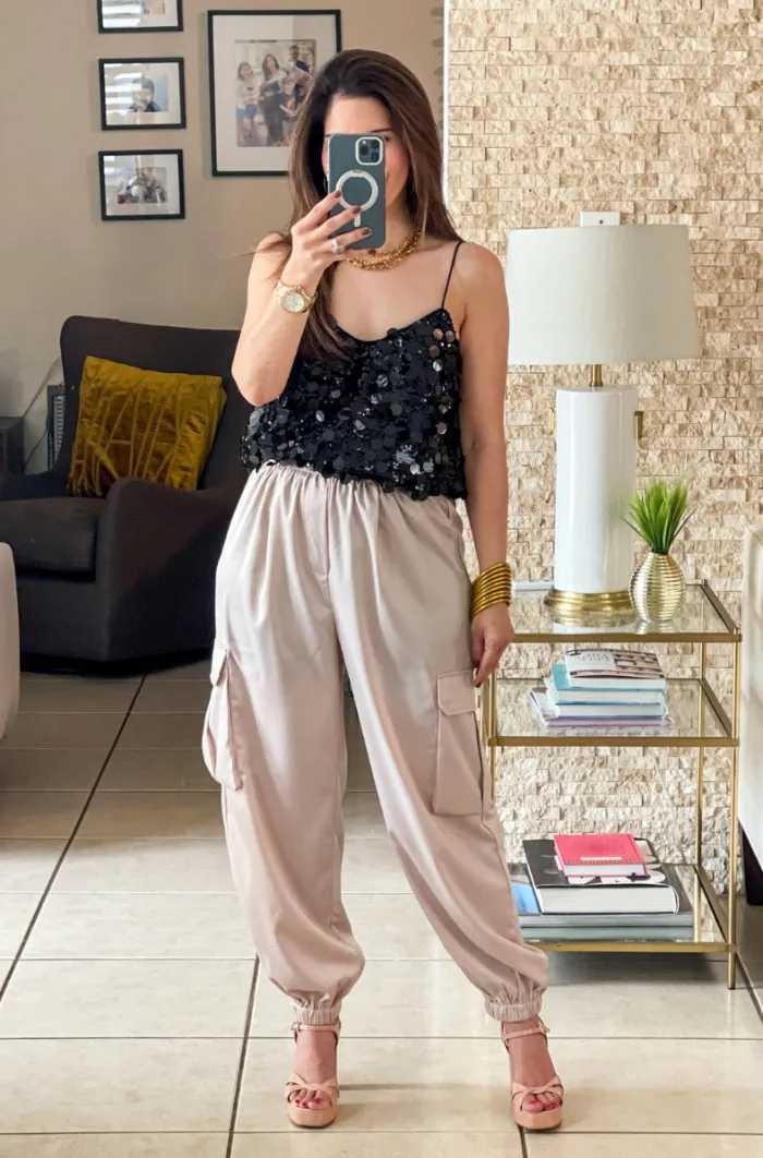 Satin Cargo Jogger Pants - TWO AVAILABLE COLORS