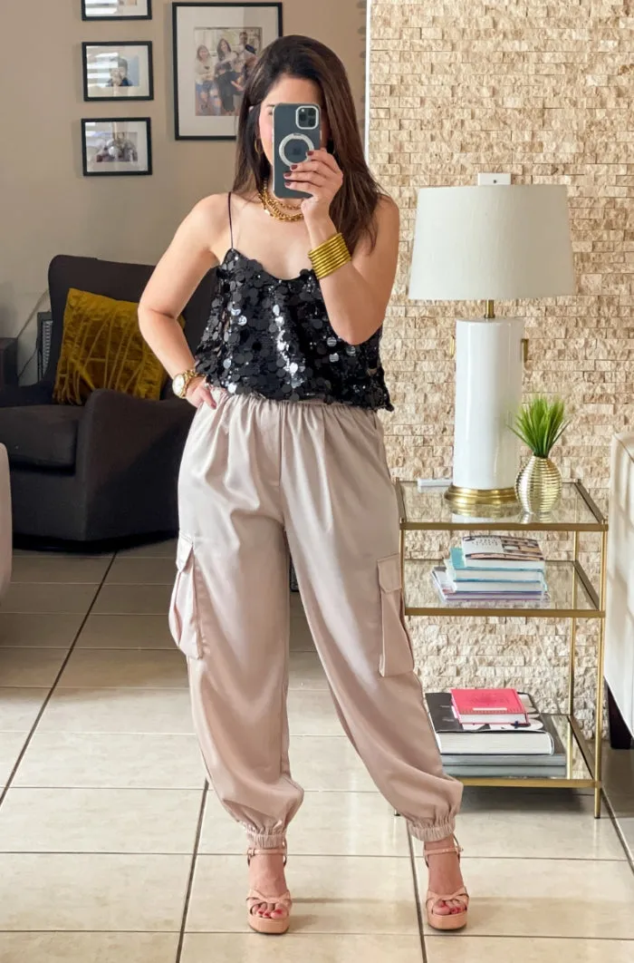 Satin Cargo Jogger Pants - TWO AVAILABLE COLORS