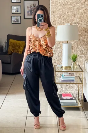 Satin Cargo Jogger Pants - TWO AVAILABLE COLORS