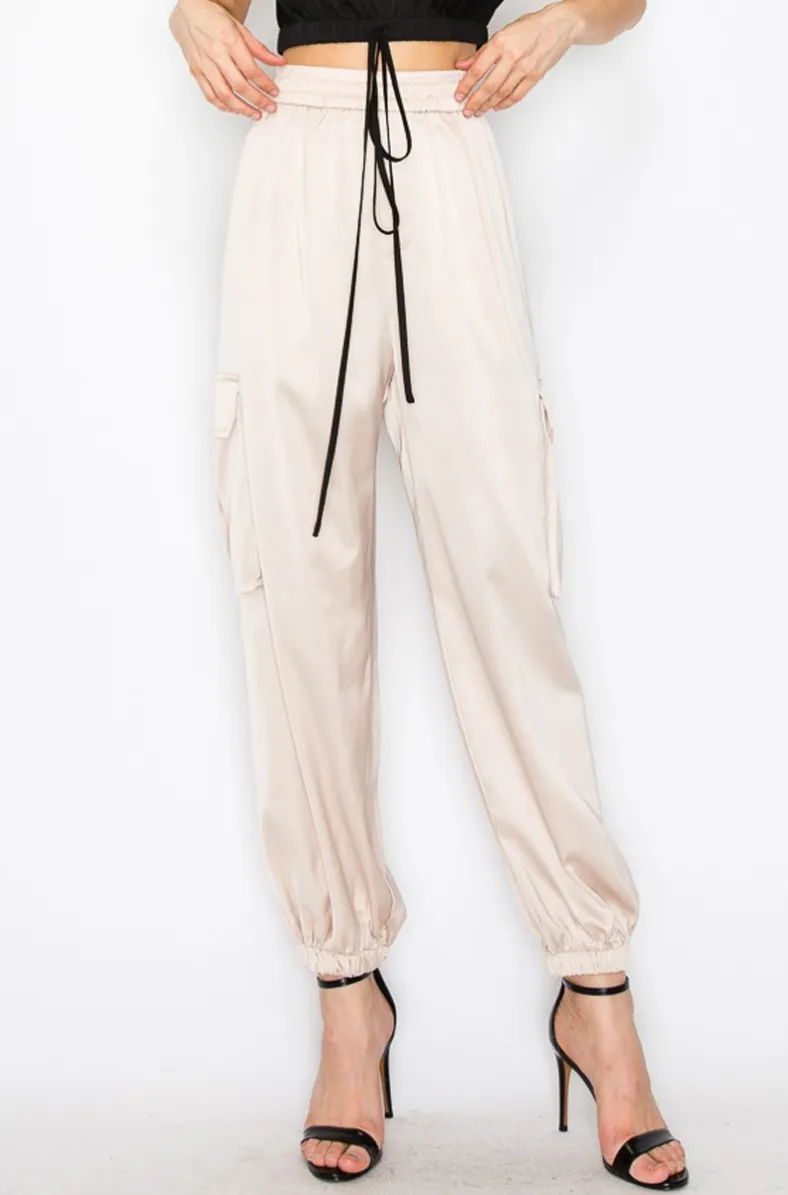 Satin Cargo Jogger Pants - TWO AVAILABLE COLORS