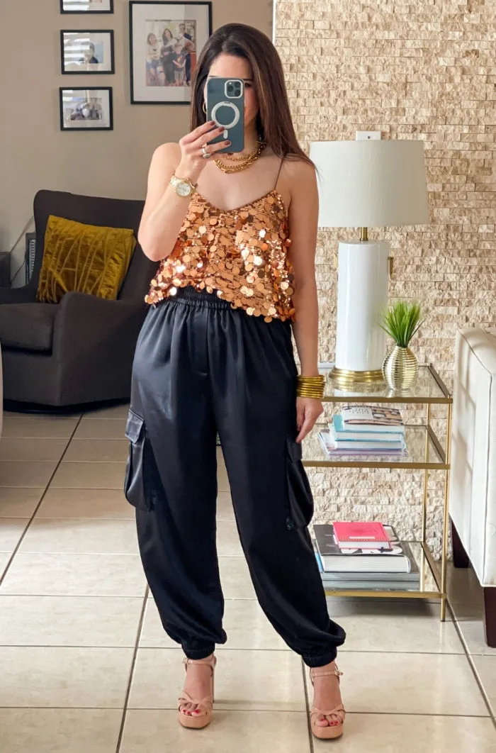 Satin Cargo Jogger Pants - TWO AVAILABLE COLORS