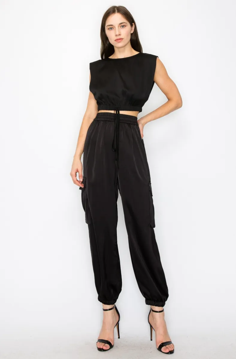 Satin Cargo Jogger Pants - TWO AVAILABLE COLORS